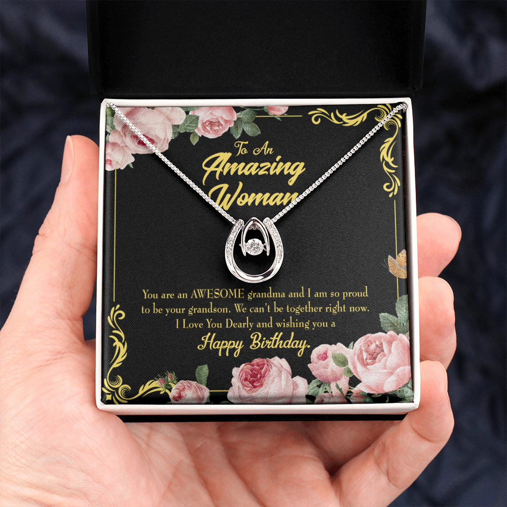To My Grandma Birthday Message Awesome Grandma Lucky Horseshoe Necklace Message Card 14k w CZ Crystals-Express Your Love Gifts