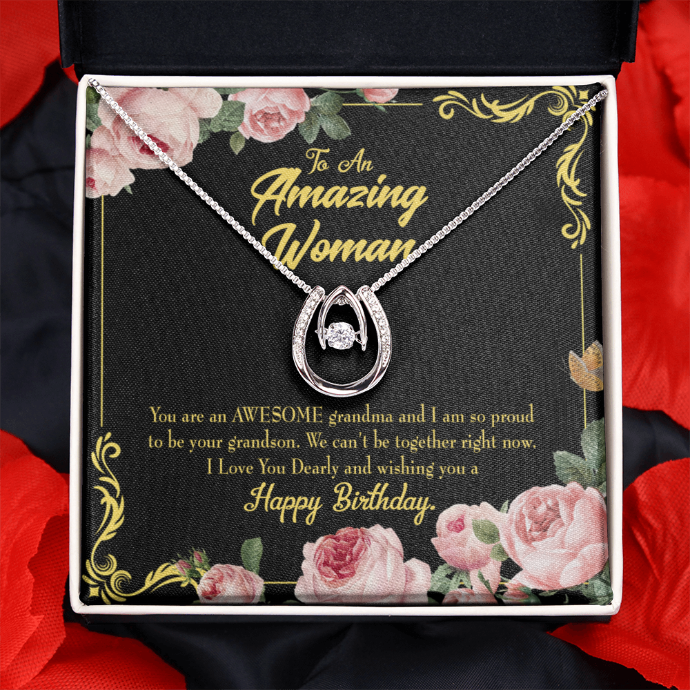 To My Grandma Birthday Message Awesome Grandma Lucky Horseshoe Necklace Message Card 14k w CZ Crystals-Express Your Love Gifts