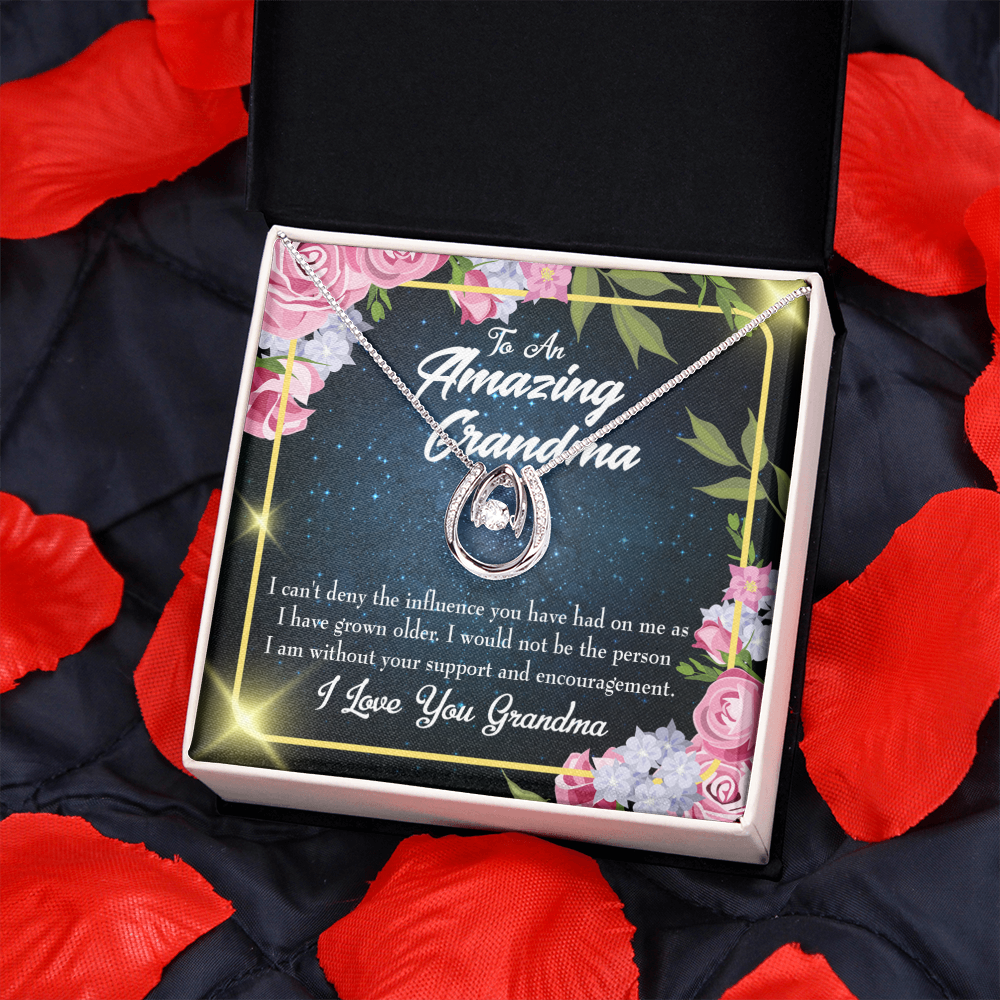 To My Grandma Love Lucky Horseshoe Necklace Message Card 14k w CZ Crystals-Express Your Love Gifts
