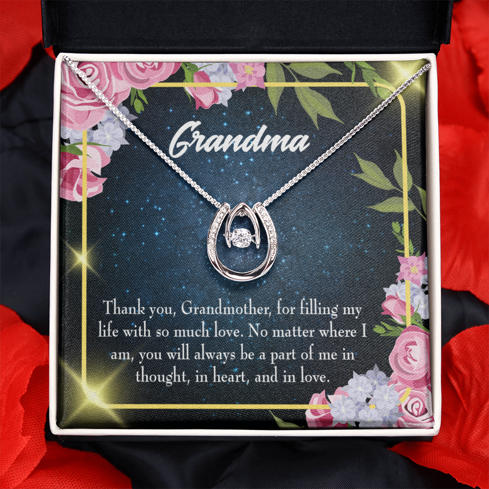 To My Grandma Part of Me Lucky Horseshoe Necklace Message Card 14k w CZ Crystals-Express Your Love Gifts