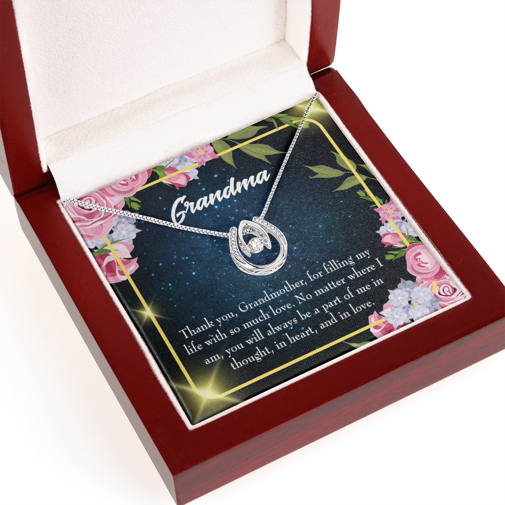 To My Grandma Part of Me Lucky Horseshoe Necklace Message Card 14k w CZ Crystals-Express Your Love Gifts