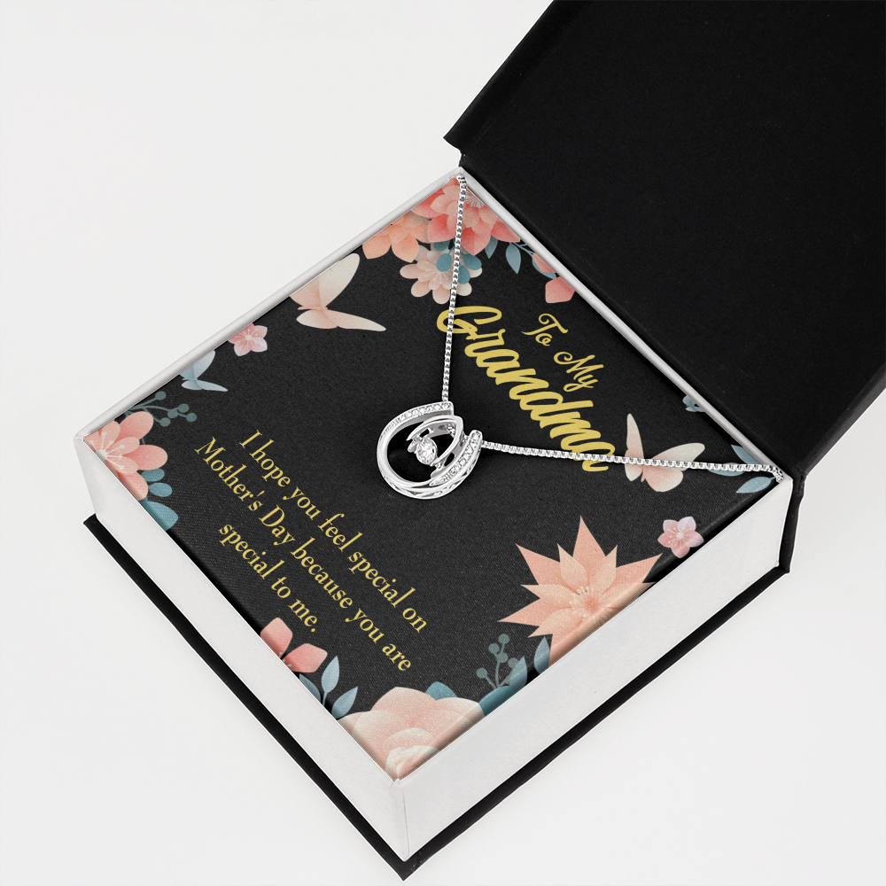 To My Grandma Special Lucky Horseshoe Necklace Message Card 14k w CZ Crystals-Express Your Love Gifts