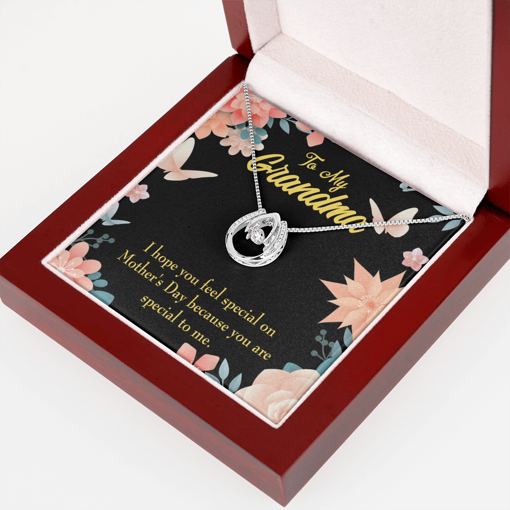 To My Grandma Special Lucky Horseshoe Necklace Message Card 14k w CZ Crystals-Express Your Love Gifts
