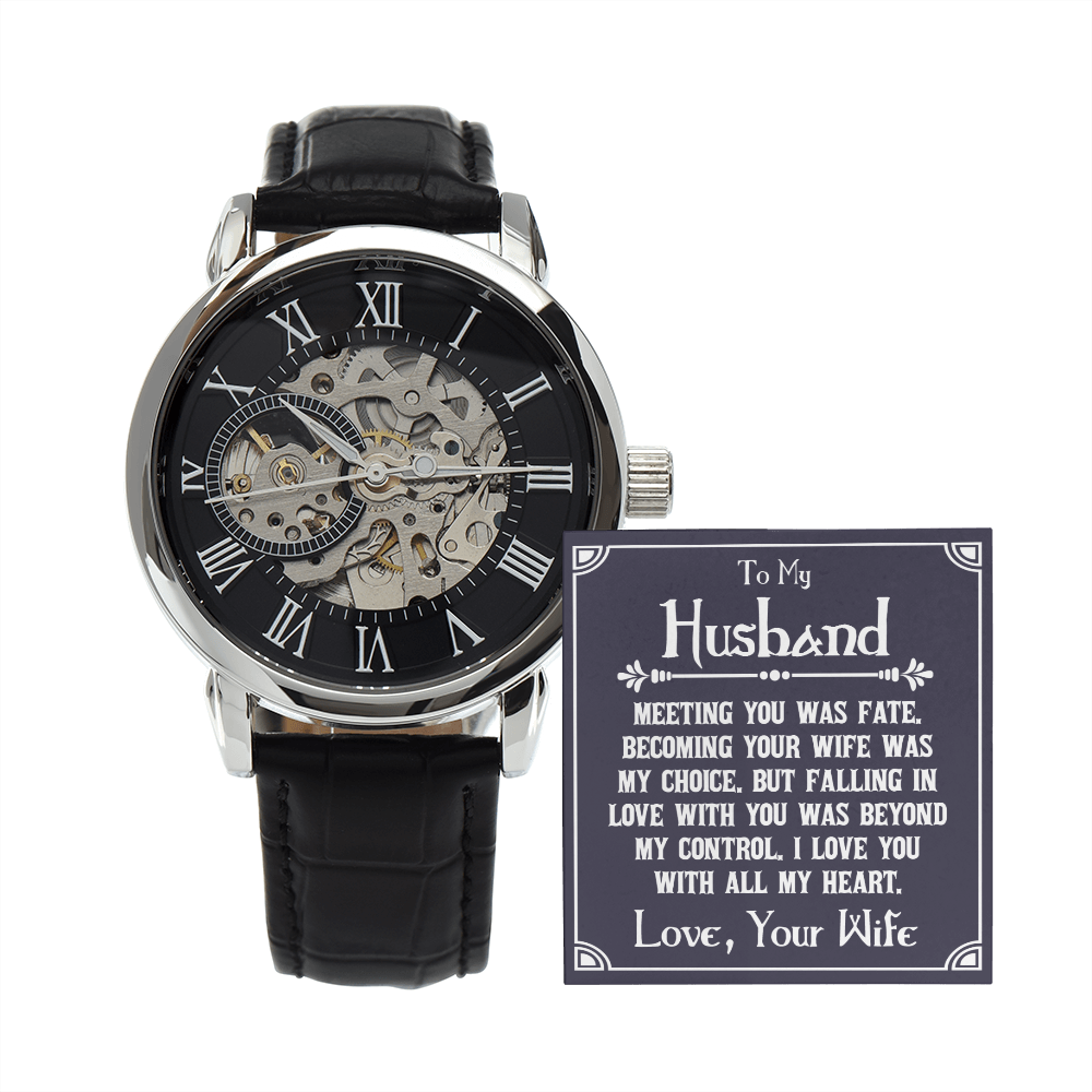 To My Husband Meeting You Was Fate Men's Openwork Watch With Mahogany Box-Express Your Love Gifts