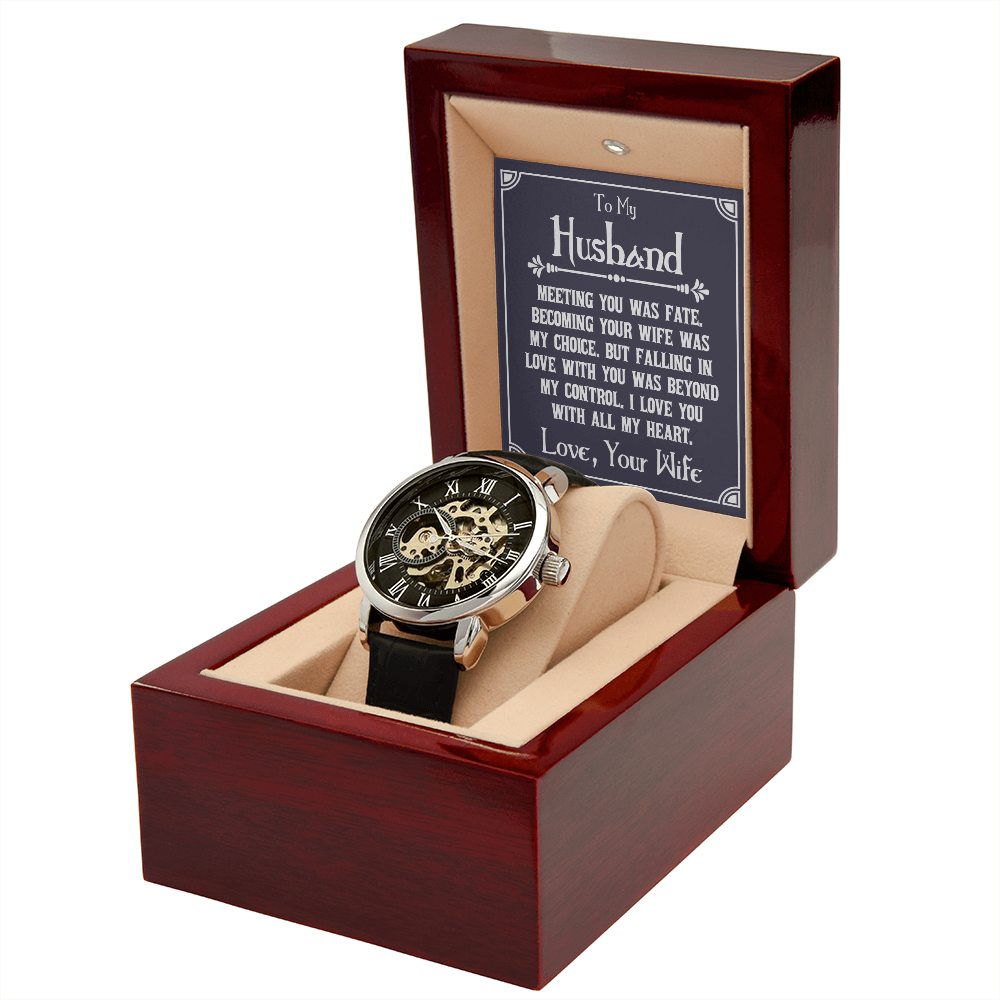To My Husband Meeting You Was Fate Men's Openwork Watch With Mahogany Box-Express Your Love Gifts