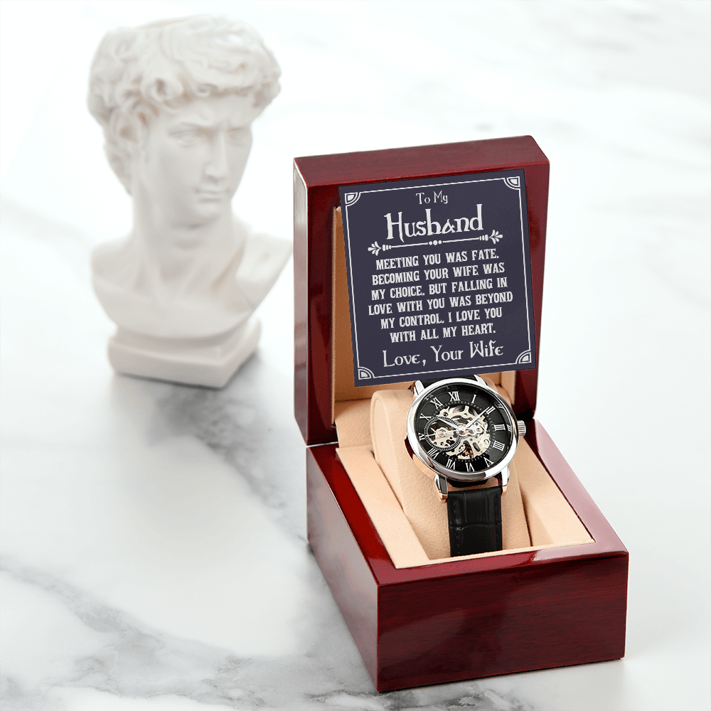 To My Husband Meeting You Was Fate Men's Openwork Watch With Mahogany Box-Express Your Love Gifts
