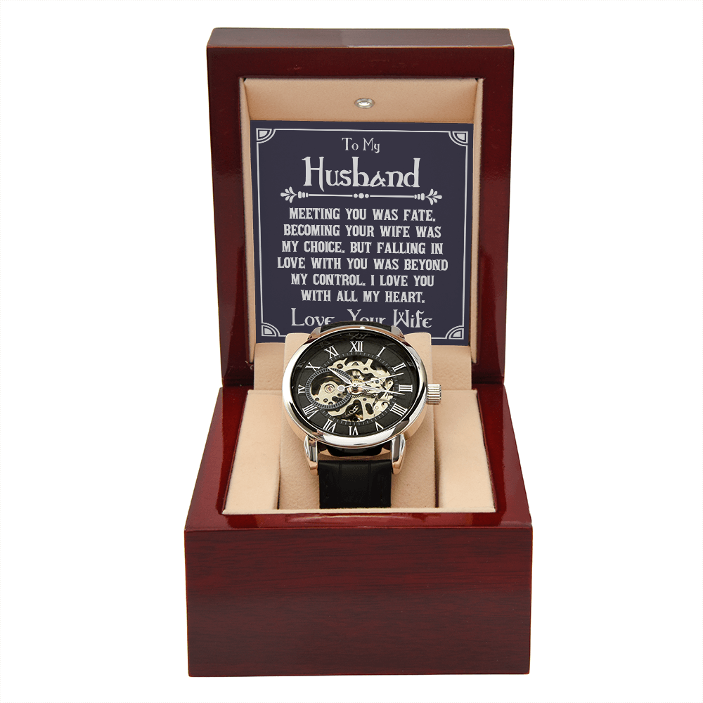 To My Husband Meeting You Was Fate Men's Openwork Watch With Mahogany Box-Express Your Love Gifts