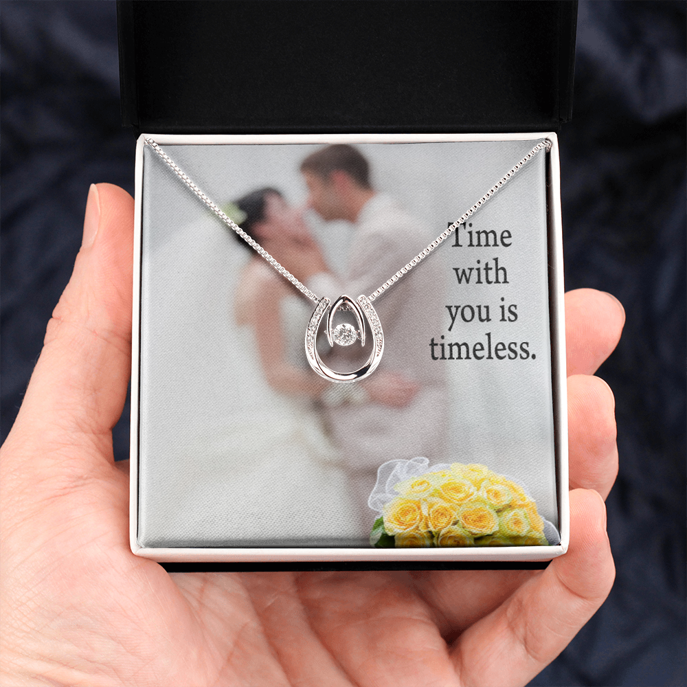 To My Husband Timeless Lucky Horseshoe Necklace Message Card 14k w CZ Crystals-Express Your Love Gifts