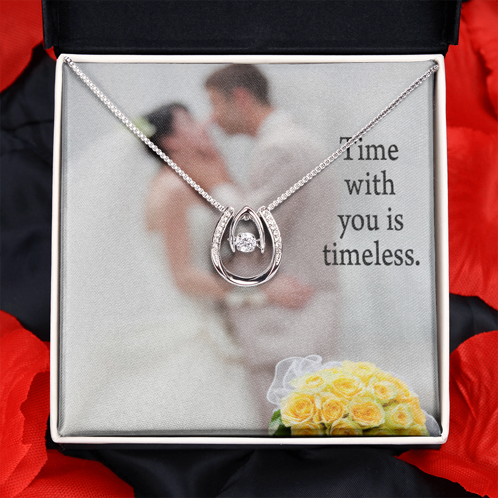 To My Husband Timeless Lucky Horseshoe Necklace Message Card 14k w CZ Crystals-Express Your Love Gifts