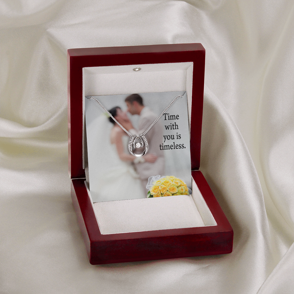 To My Husband Timeless Lucky Horseshoe Necklace Message Card 14k w CZ Crystals-Express Your Love Gifts