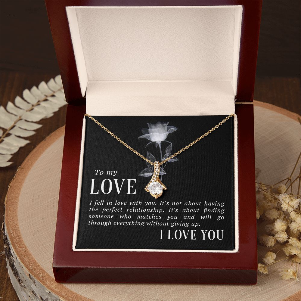 To My Love I Fell in Love Alluring Ribbon Necklace Message Card-Express Your Love Gifts