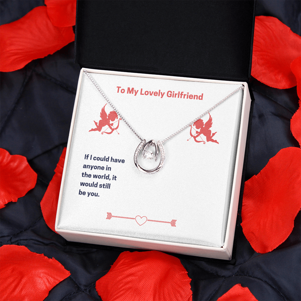 To My Lovely Girlfriend Lucky Horseshoe Necklace Message Card 14k w CZ Crystals-Express Your Love Gifts
