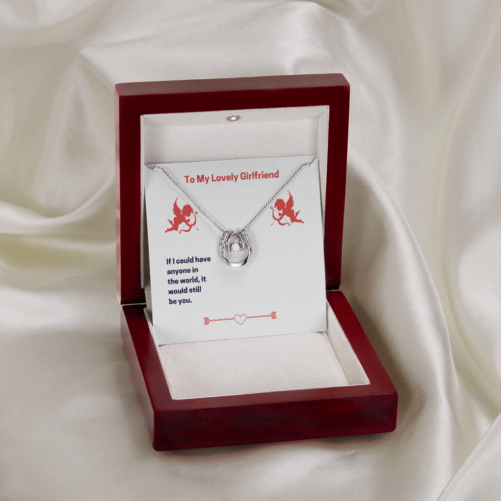 To My Lovely Girlfriend Lucky Horseshoe Necklace Message Card 14k w CZ Crystals-Express Your Love Gifts
