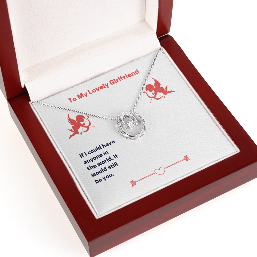 To My Lovely Girlfriend Lucky Horseshoe Necklace Message Card 14k w CZ Crystals-Express Your Love Gifts