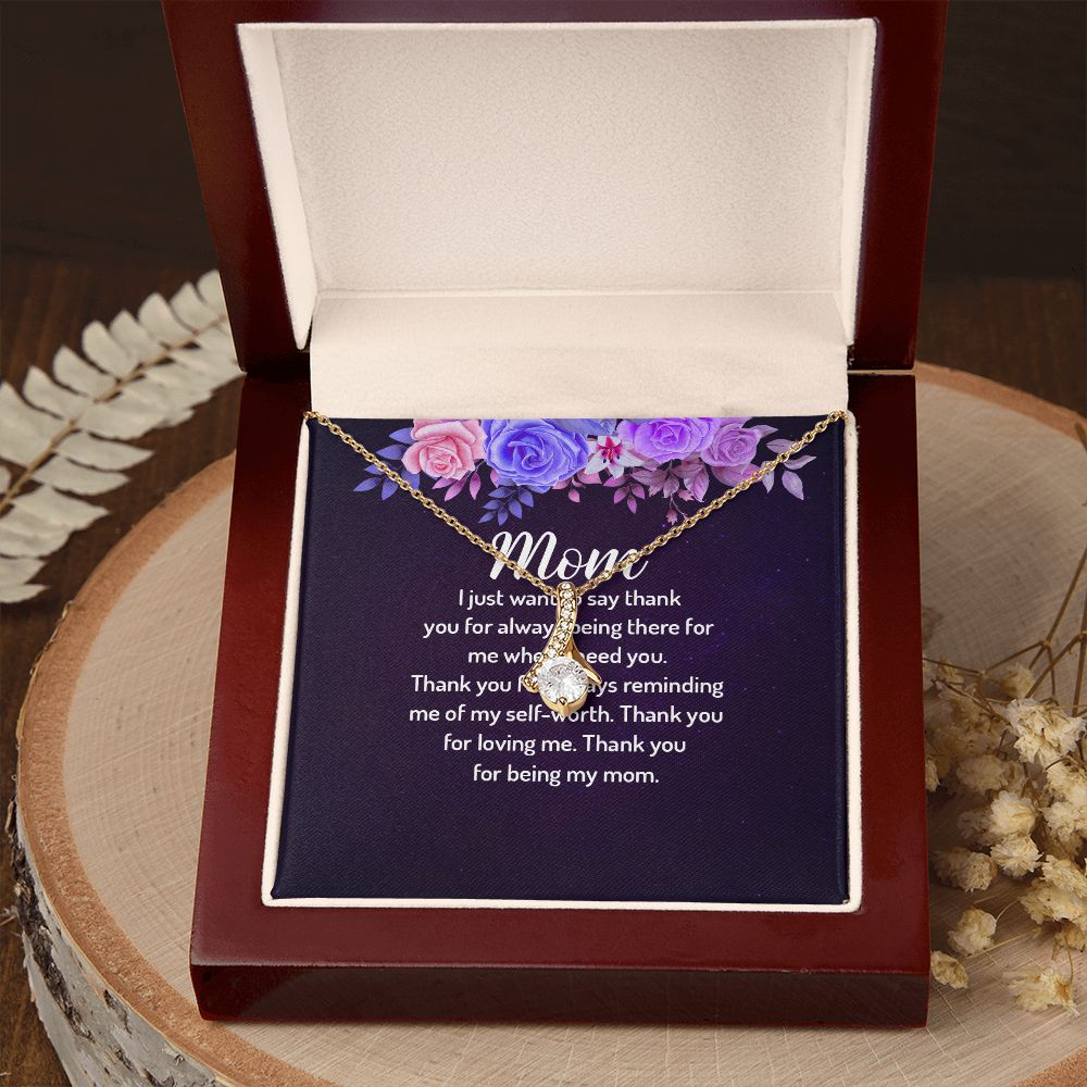 To My Mom I Just Want to Say Thank You Alluring Ribbon Necklace Message Card-Express Your Love Gifts