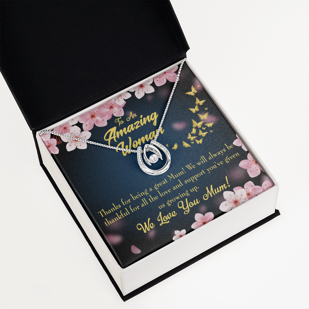 To My Mopm Great Mum Lucky Horseshoe Necklace Message Card 14k w CZ Crystals-Express Your Love Gifts