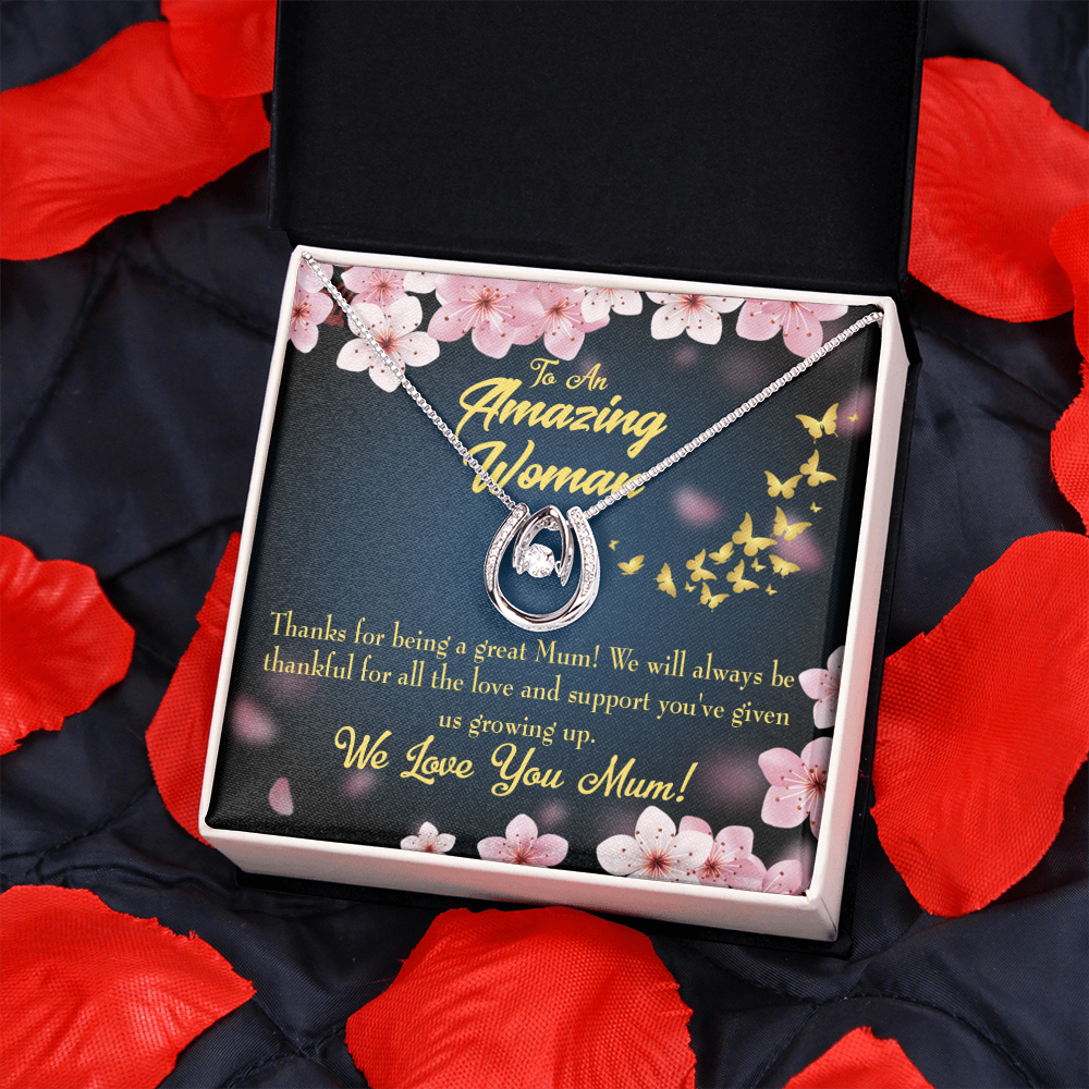 To My Mopm Great Mum Lucky Horseshoe Necklace Message Card 14k w CZ Crystals-Express Your Love Gifts