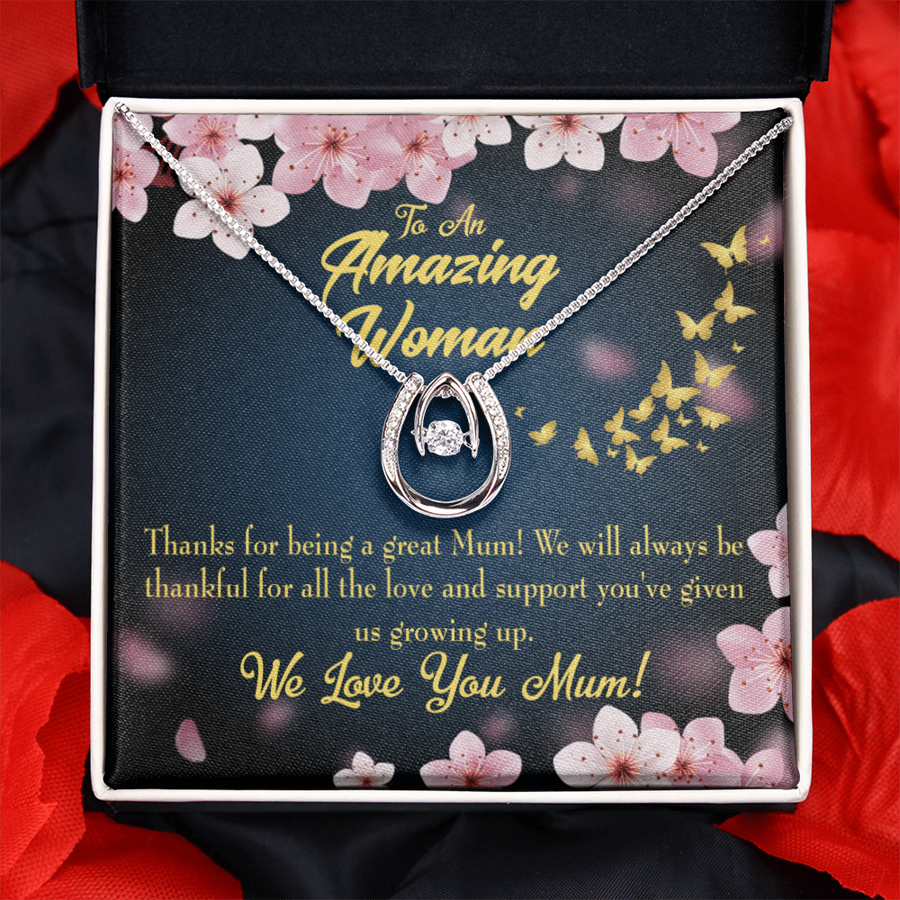 To My Mopm Great Mum Lucky Horseshoe Necklace Message Card 14k w CZ Crystals-Express Your Love Gifts