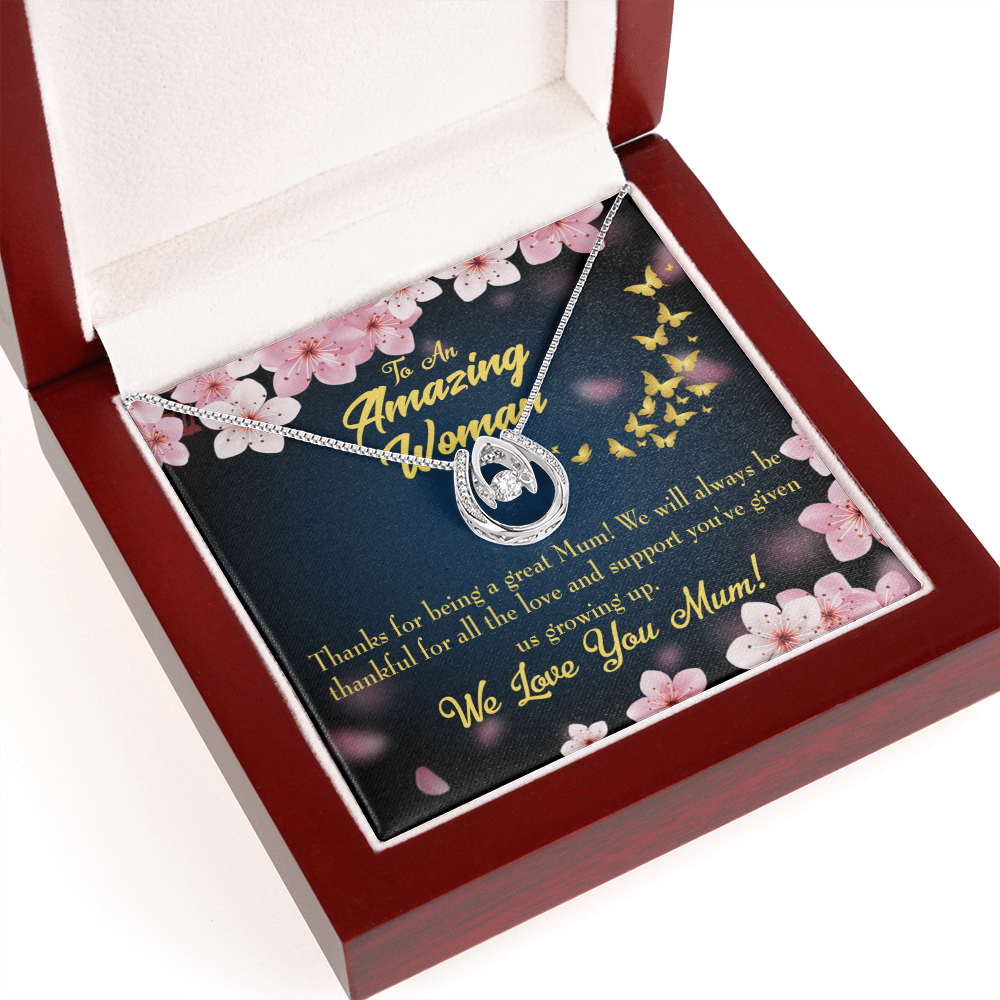 To My Mopm Great Mum Lucky Horseshoe Necklace Message Card 14k w CZ Crystals-Express Your Love Gifts