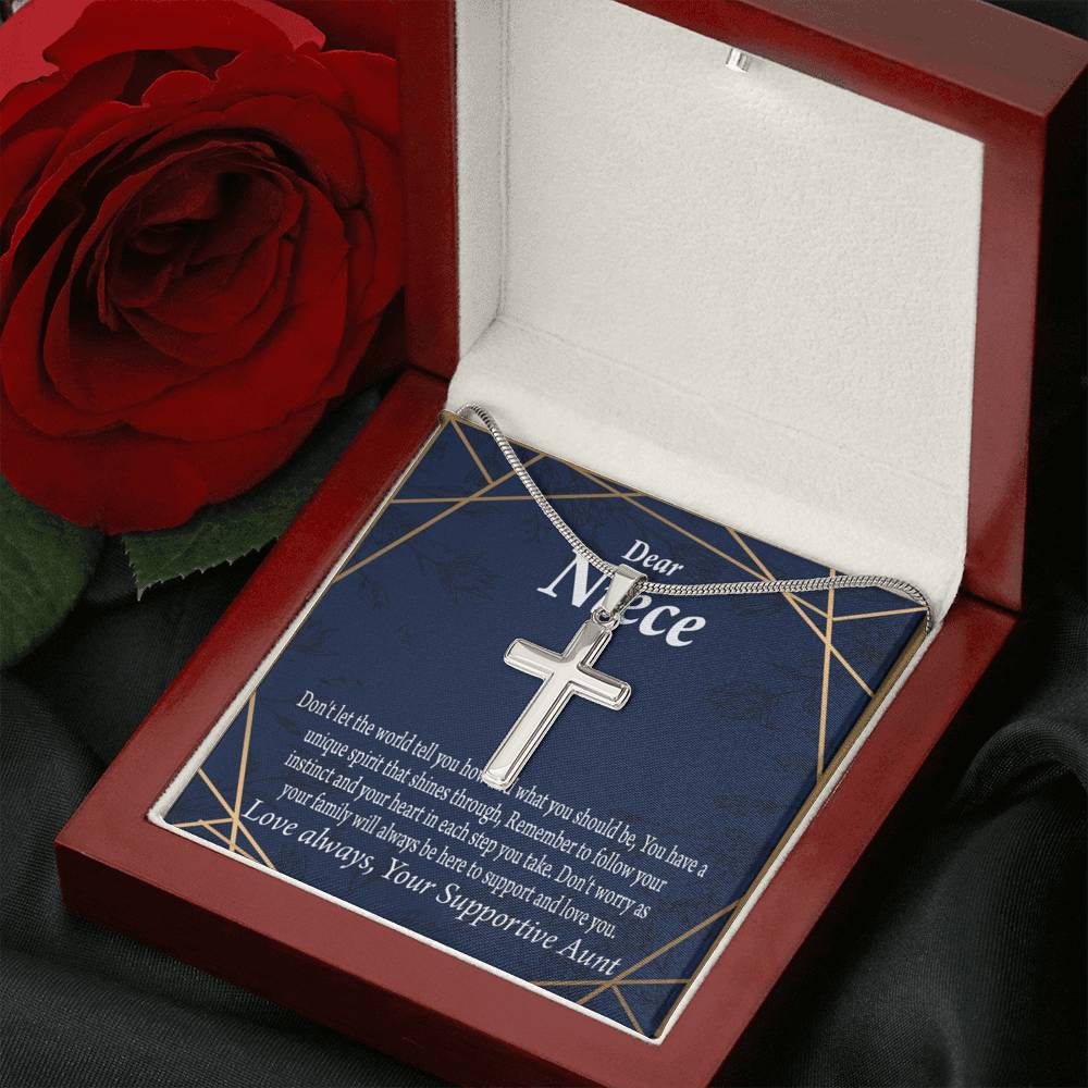 To My Niece Follow Your Instinct Cross Card Necklace w Stainless Steel Pendant-Express Your Love Gifts