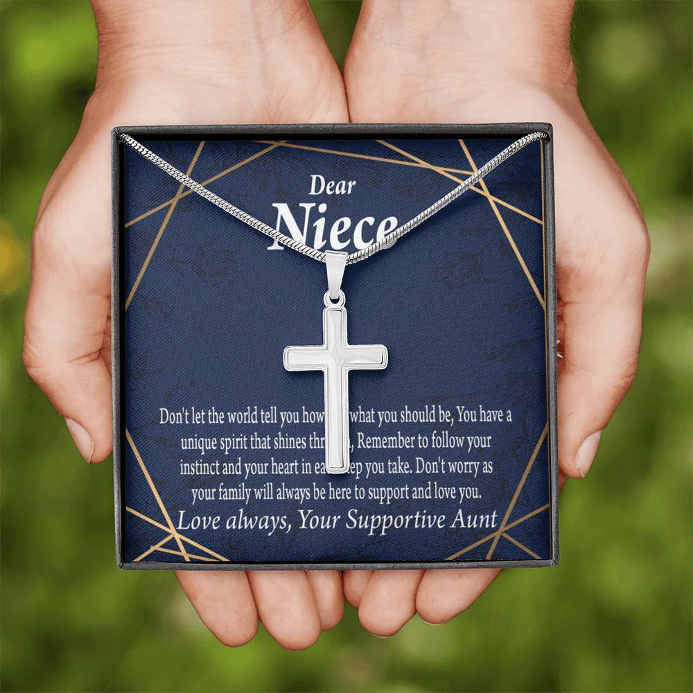 To My Niece Follow Your Instinct Cross Card Necklace w Stainless Steel Pendant-Express Your Love Gifts
