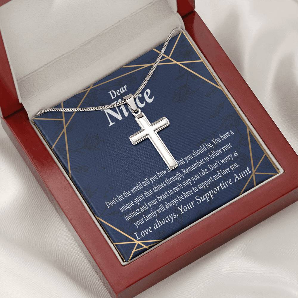 To My Niece Follow Your Instinct Cross Card Necklace w Stainless Steel Pendant-Express Your Love Gifts