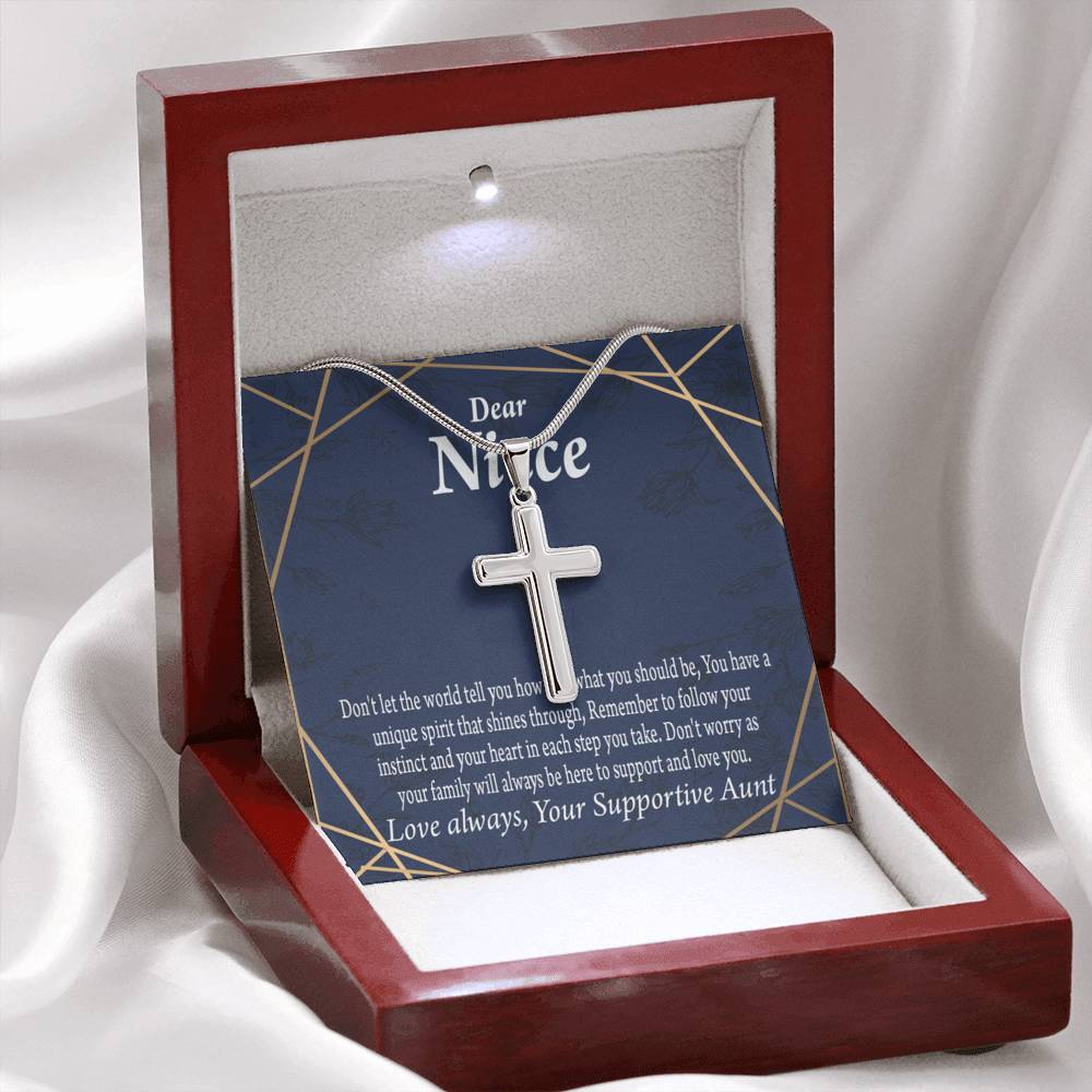 To My Niece Follow Your Instinct Cross Card Necklace w Stainless Steel Pendant-Express Your Love Gifts