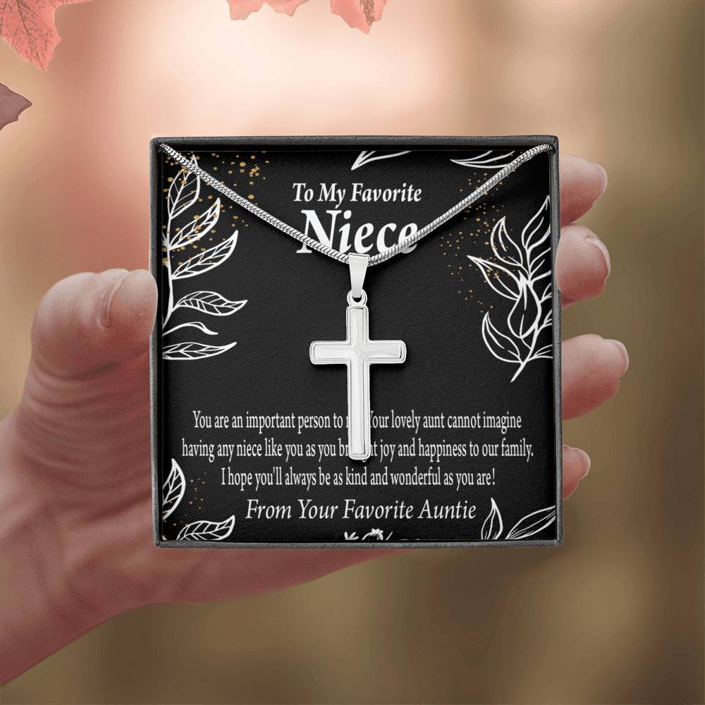 To My Niece You Are An Important Person Cross Card Necklace w Stainless Steel Pendant-Express Your Love Gifts