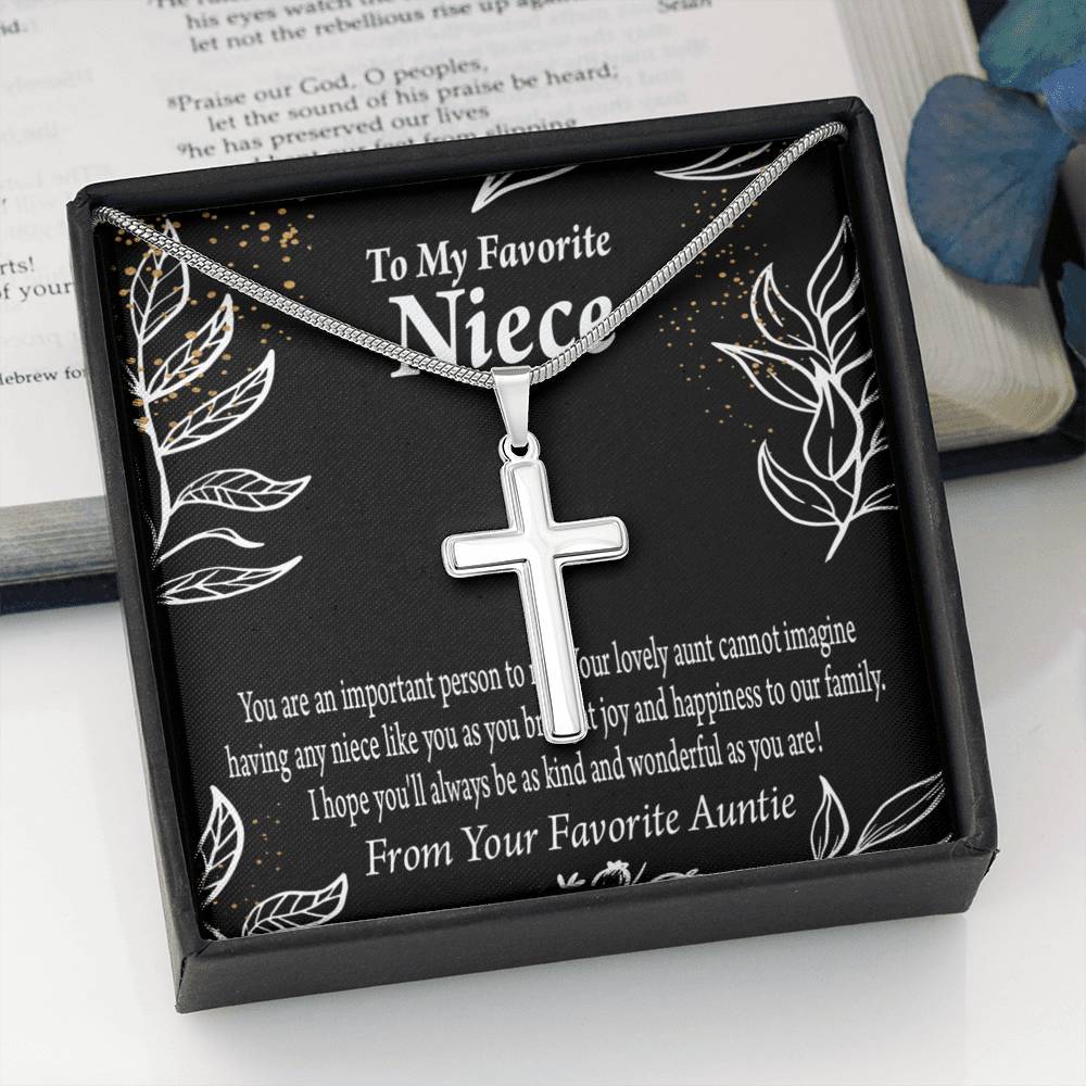 To My Niece You Are An Important Person Cross Card Necklace w Stainless Steel Pendant-Express Your Love Gifts