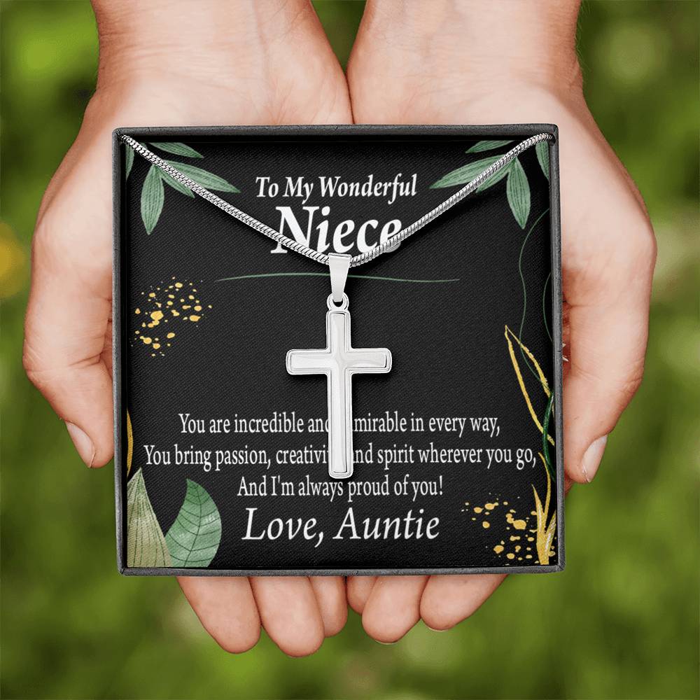 To My Niece You Are Incredible Cross Card Necklace w Stainless Steel Pendant-Express Your Love Gifts