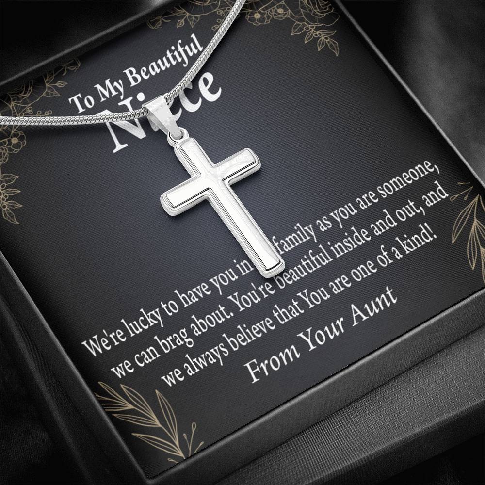 To My Niece You Are One Of A Kind Cross Card Necklace w Stainless Steel Pendant-Express Your Love Gifts