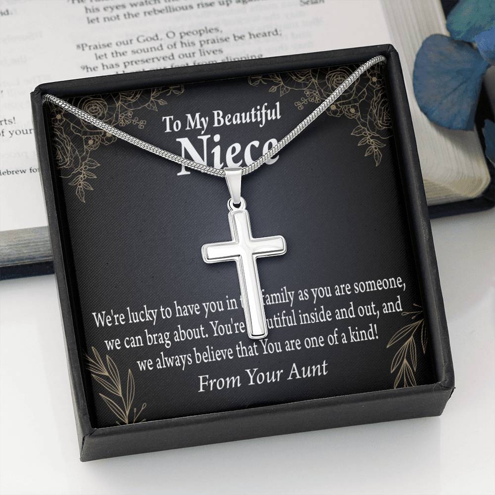 To My Niece You Are One Of A Kind Cross Card Necklace w Stainless Steel Pendant-Express Your Love Gifts