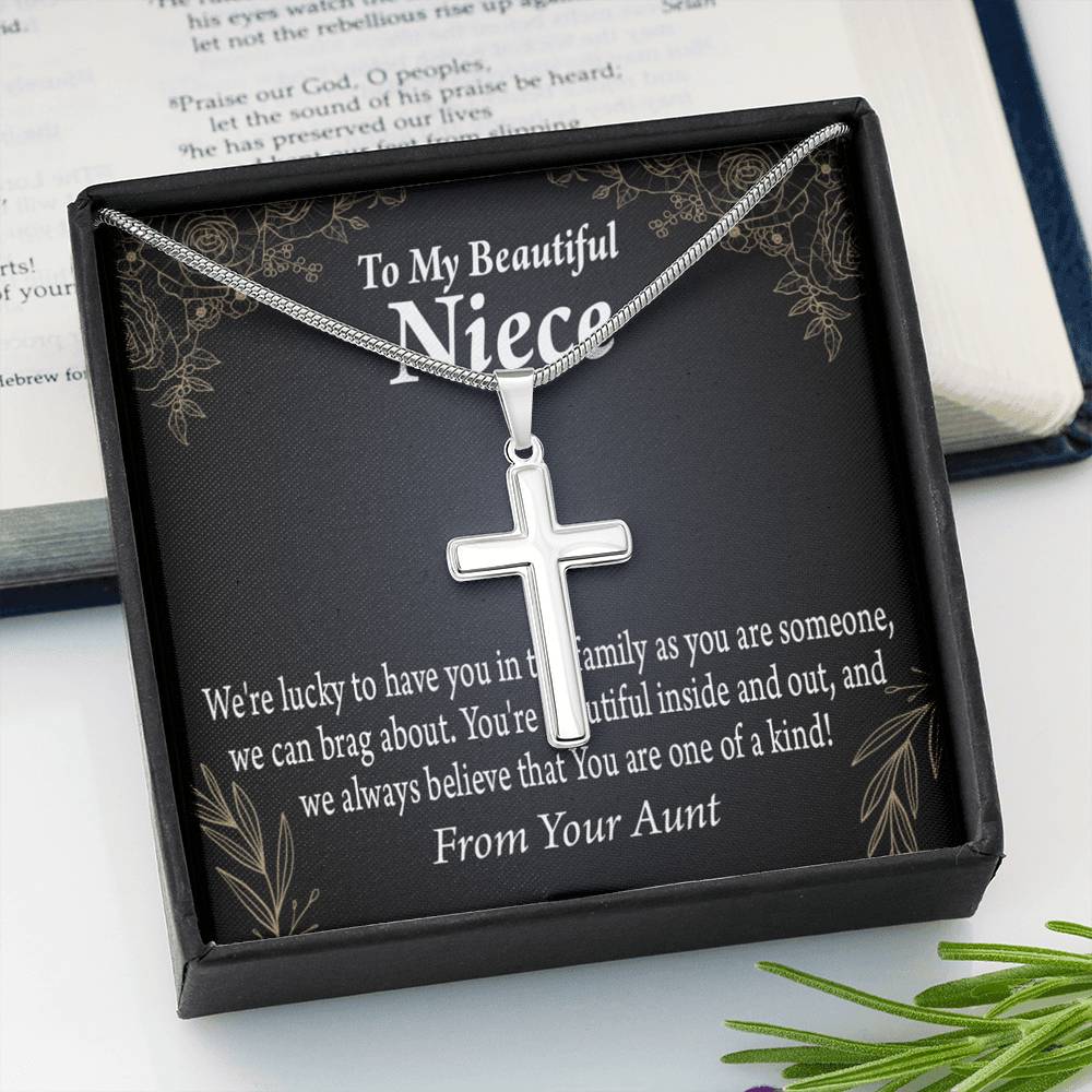 To My Niece You Are One Of A Kind Cross Card Necklace w Stainless Steel Pendant-Express Your Love Gifts