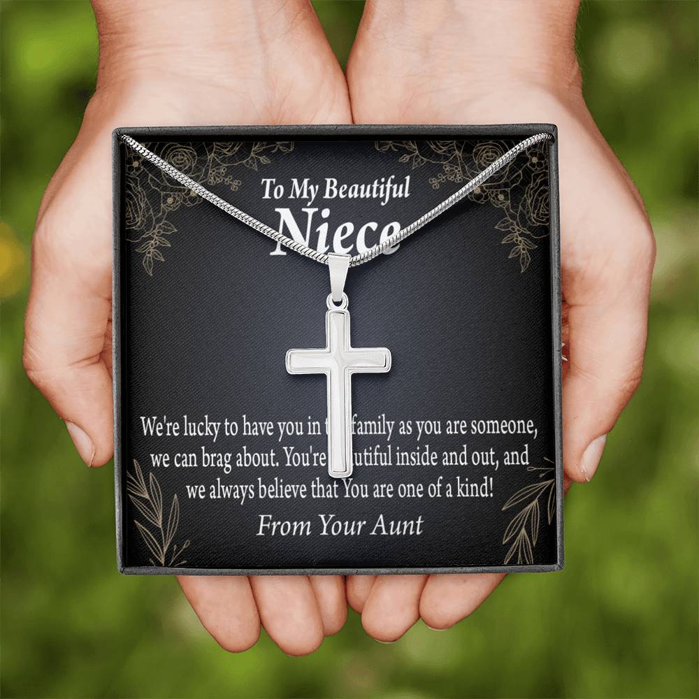To My Niece You Are One Of A Kind Cross Card Necklace w Stainless Steel Pendant-Express Your Love Gifts