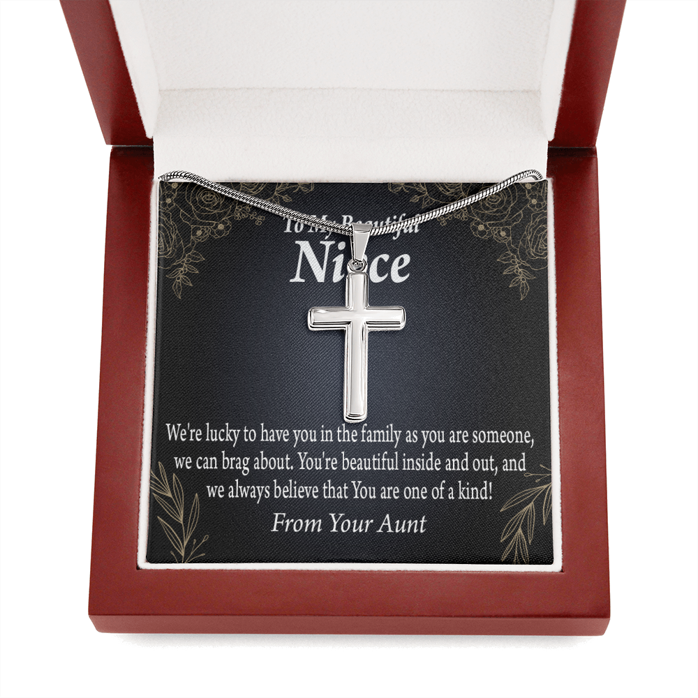 To My Niece You Are One Of A Kind Cross Card Necklace w Stainless Steel Pendant-Express Your Love Gifts