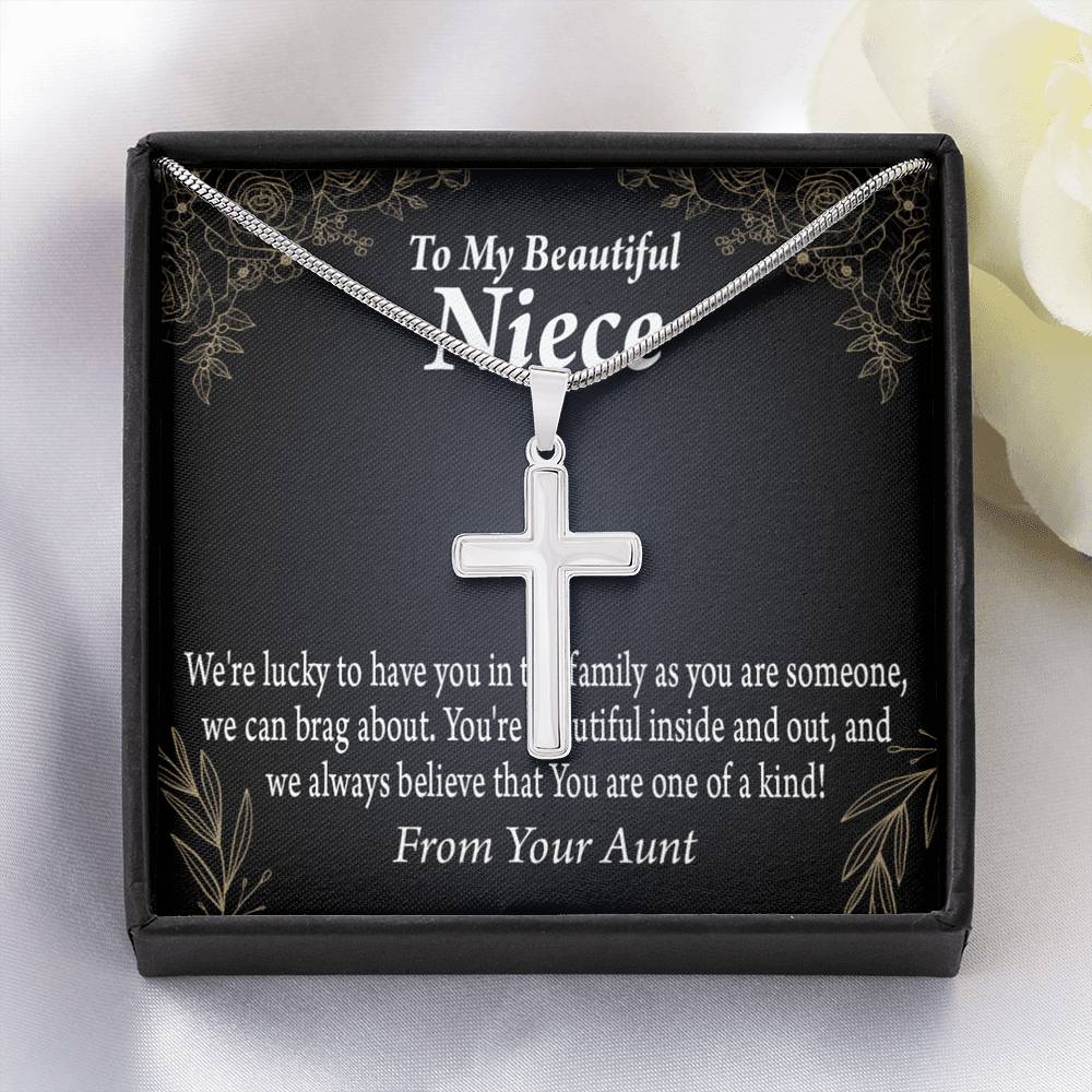 To My Niece You Are One Of A Kind Cross Card Necklace w Stainless Steel Pendant-Express Your Love Gifts