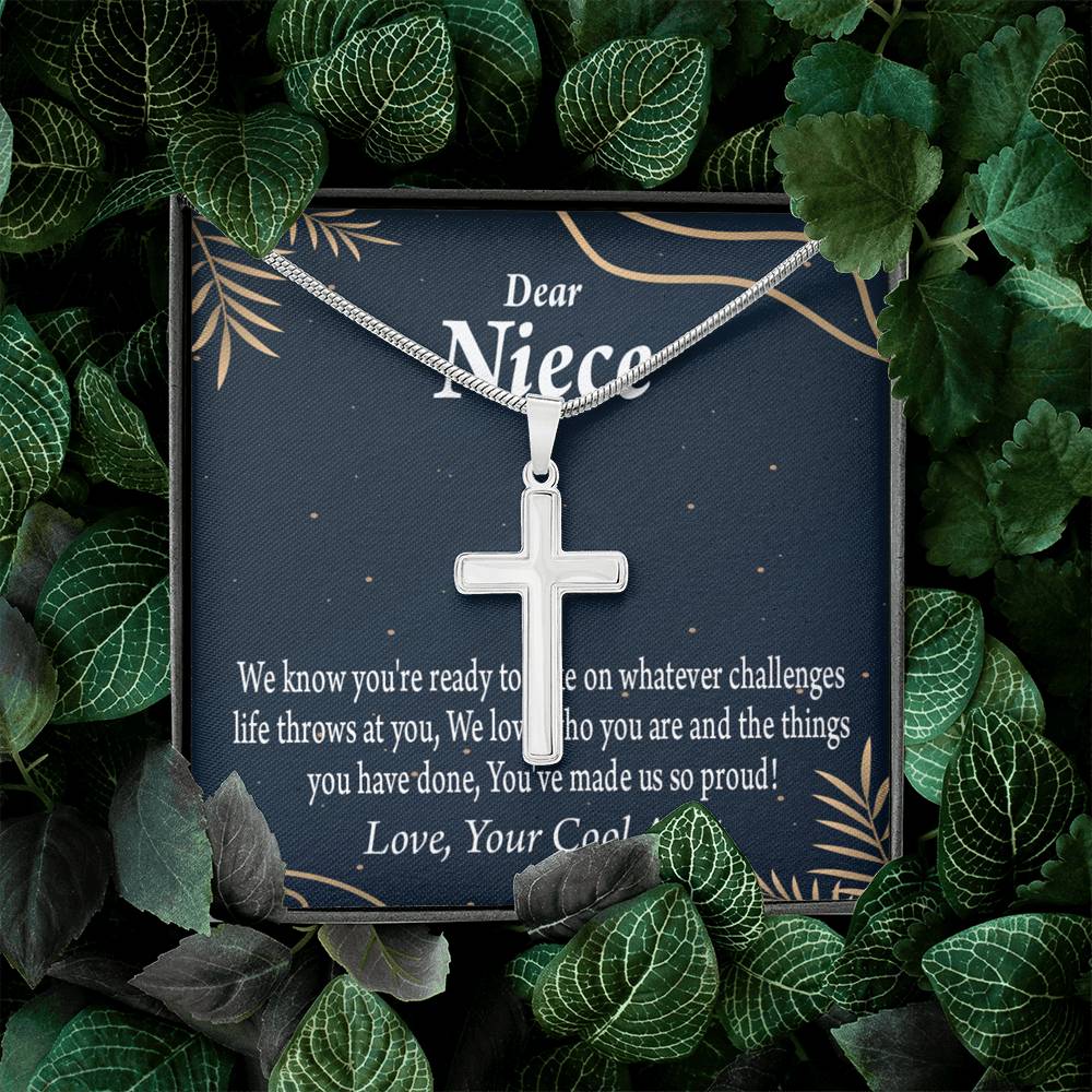 To My Niece You Make Us Proud Cross Card Necklace w Stainless Steel Pendant-Express Your Love Gifts