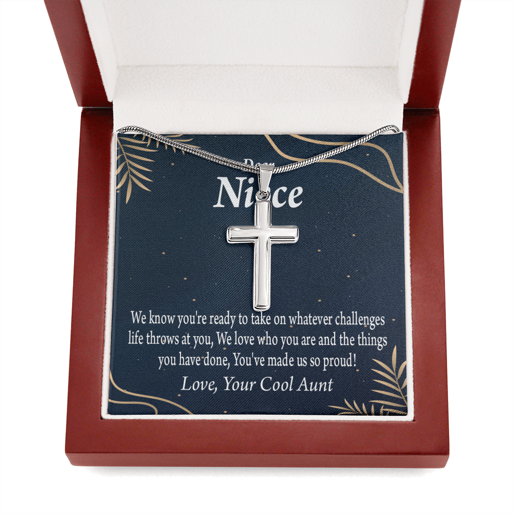 To My Niece You Make Us Proud Cross Card Necklace w Stainless Steel Pendant-Express Your Love Gifts