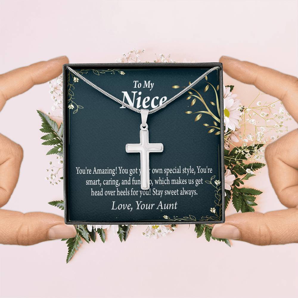 To My Niece You're Amazing Cross Card Necklace w Stainless Steel Pendant-Express Your Love Gifts