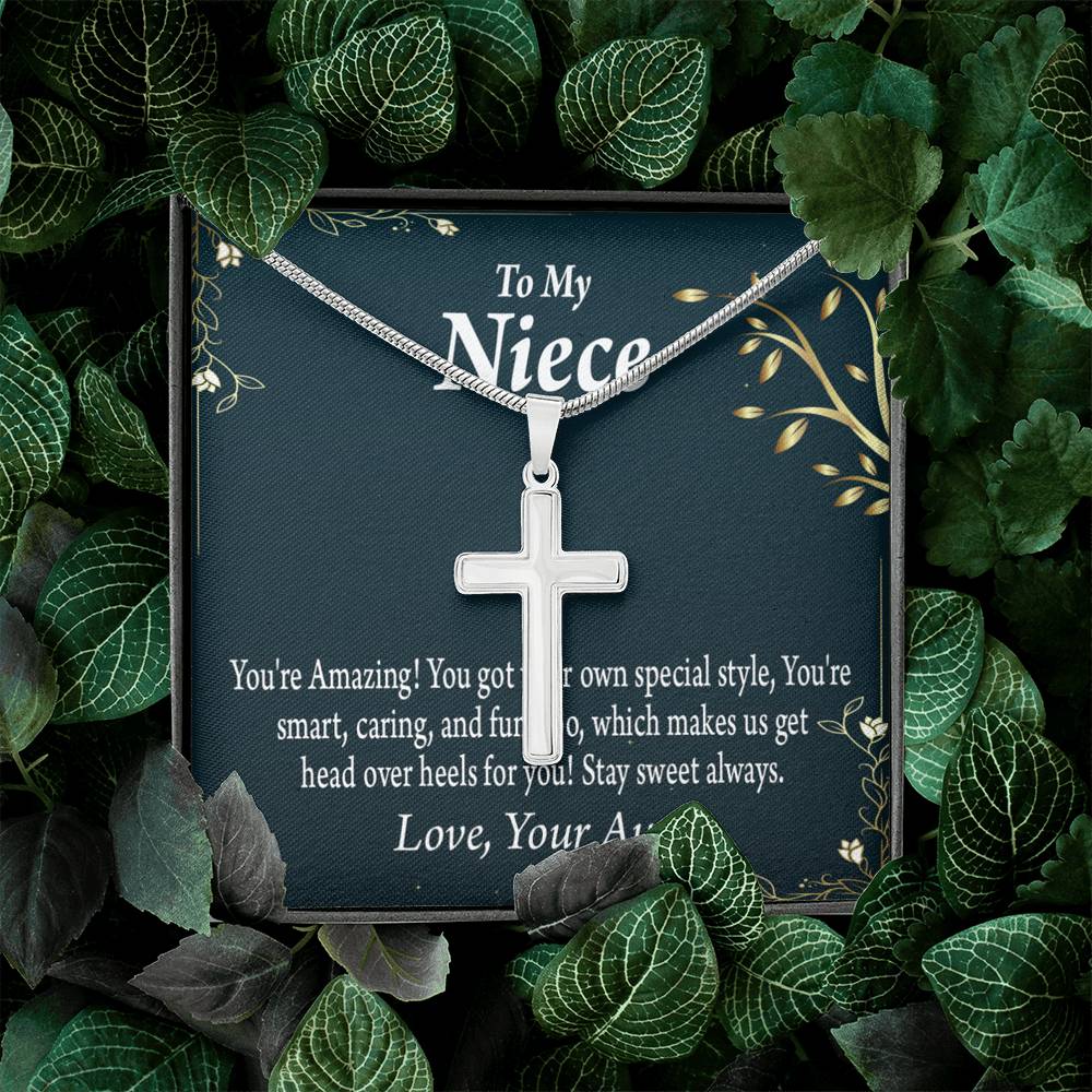 To My Niece You're Amazing Cross Card Necklace w Stainless Steel Pendant-Express Your Love Gifts