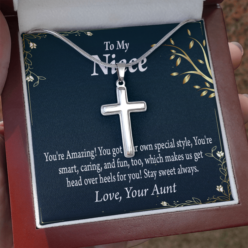 To My Niece You're Amazing Cross Card Necklace w Stainless Steel Pendant-Express Your Love Gifts