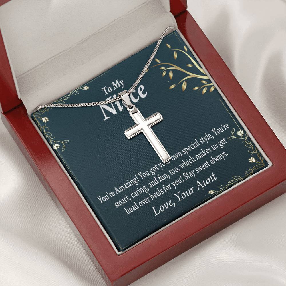 To My Niece You're Amazing Cross Card Necklace w Stainless Steel Pendant-Express Your Love Gifts