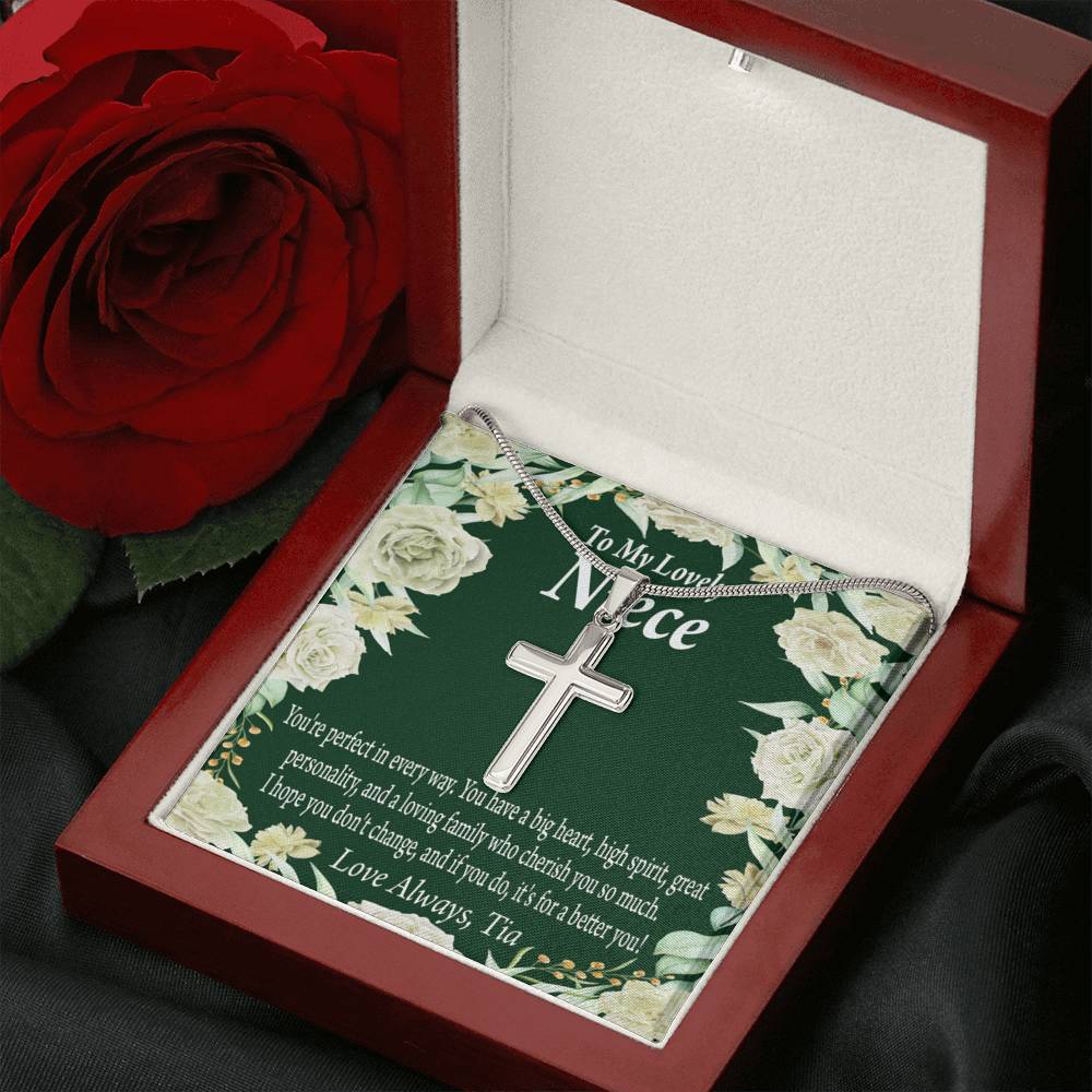 To My Niece You'Re Perfect In Every Way Message Cross Card Necklace w Stainless Steel Pendant-Express Your Love Gifts