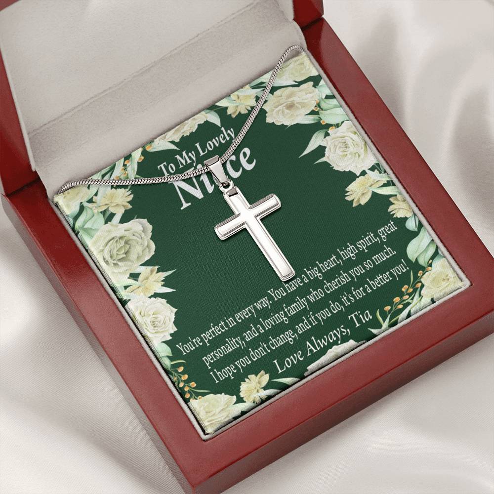 To My Niece You'Re Perfect In Every Way Message Cross Card Necklace w Stainless Steel Pendant-Express Your Love Gifts