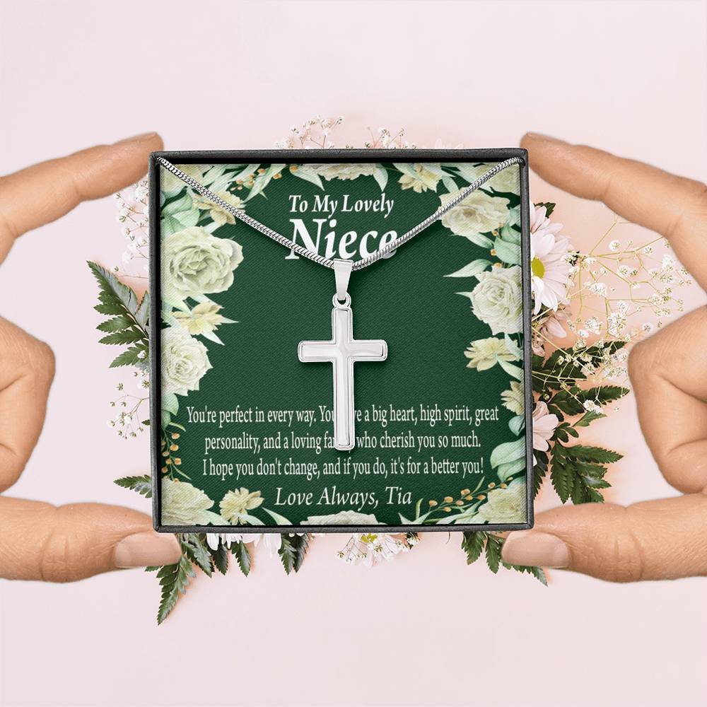 To My Niece You'Re Perfect In Every Way Message Cross Card Necklace w Stainless Steel Pendant-Express Your Love Gifts