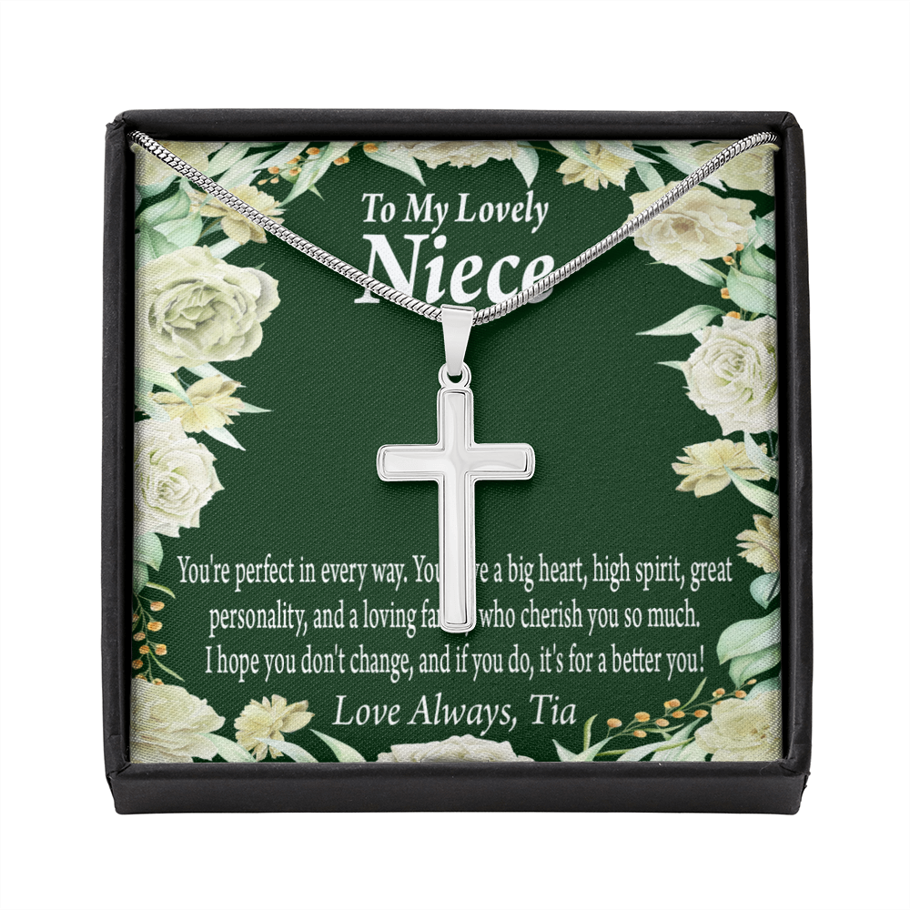 To My Niece You'Re Perfect In Every Way Message Cross Card Necklace w Stainless Steel Pendant-Express Your Love Gifts