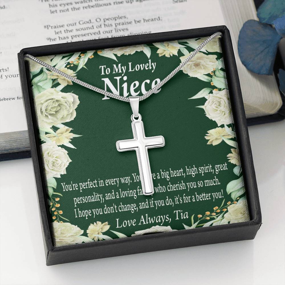 To My Niece You'Re Perfect In Every Way Message Cross Card Necklace w Stainless Steel Pendant-Express Your Love Gifts