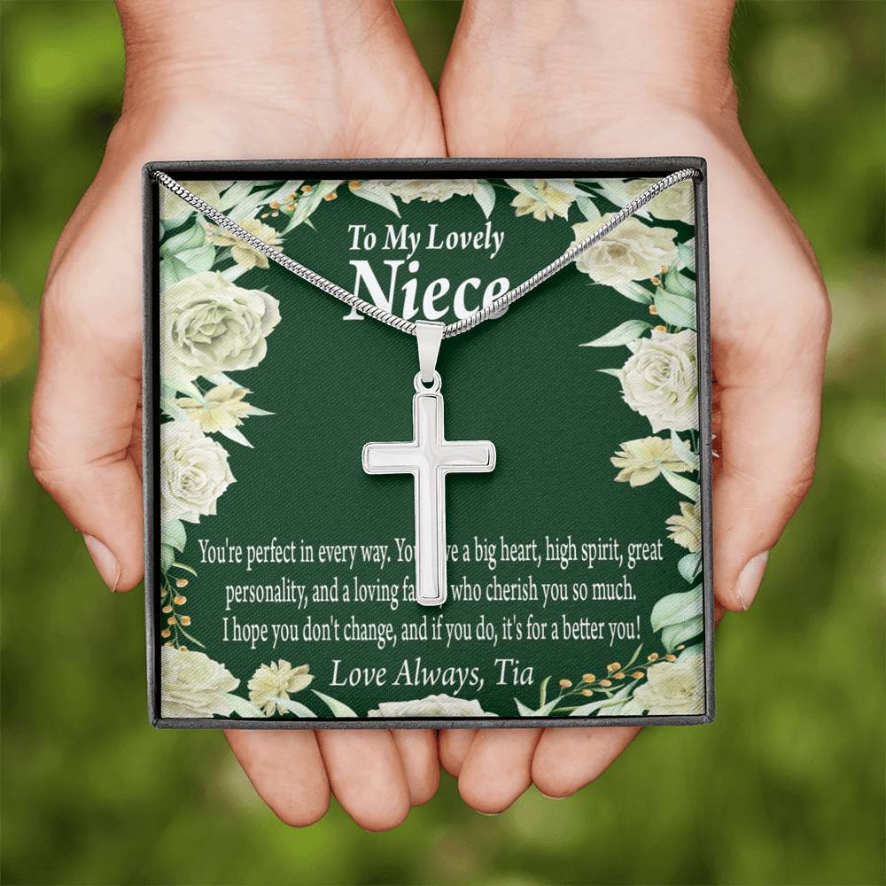 To My Niece You'Re Perfect In Every Way Message Cross Card Necklace w Stainless Steel Pendant-Express Your Love Gifts