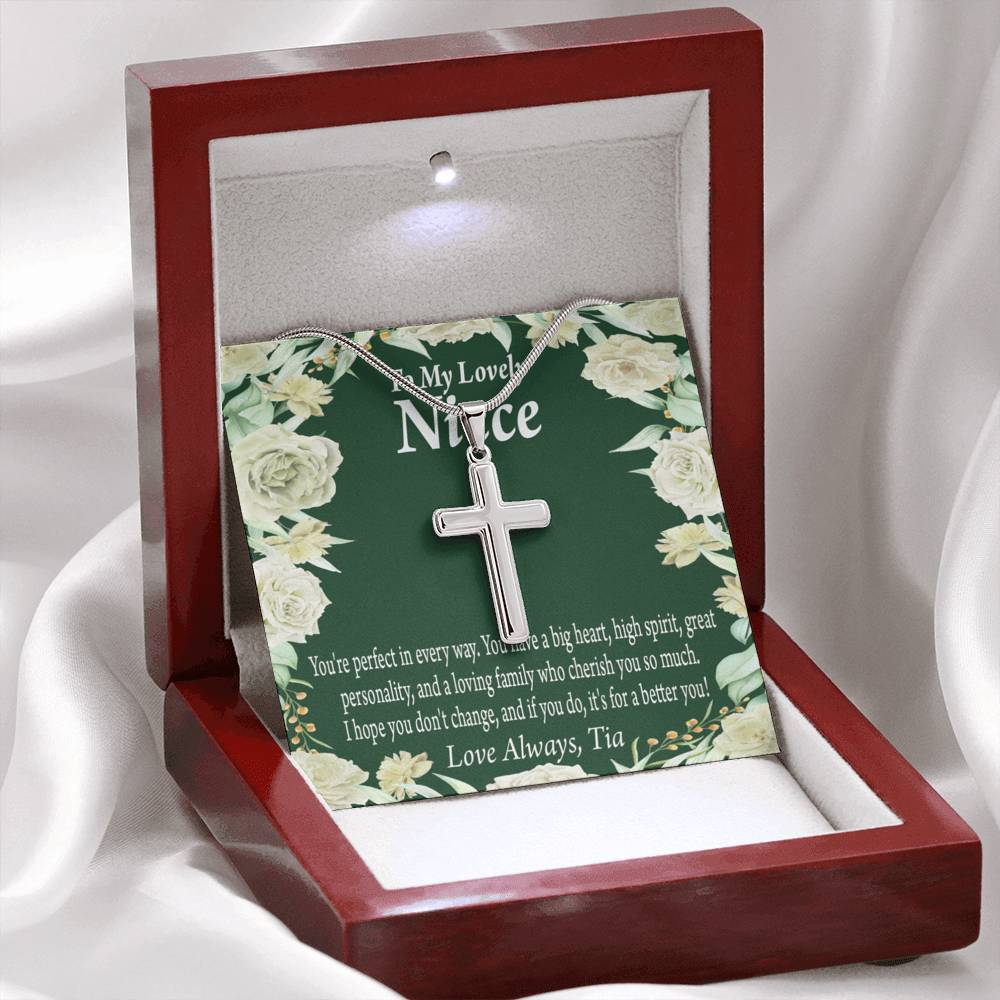 To My Niece You'Re Perfect In Every Way Message Cross Card Necklace w Stainless Steel Pendant-Express Your Love Gifts