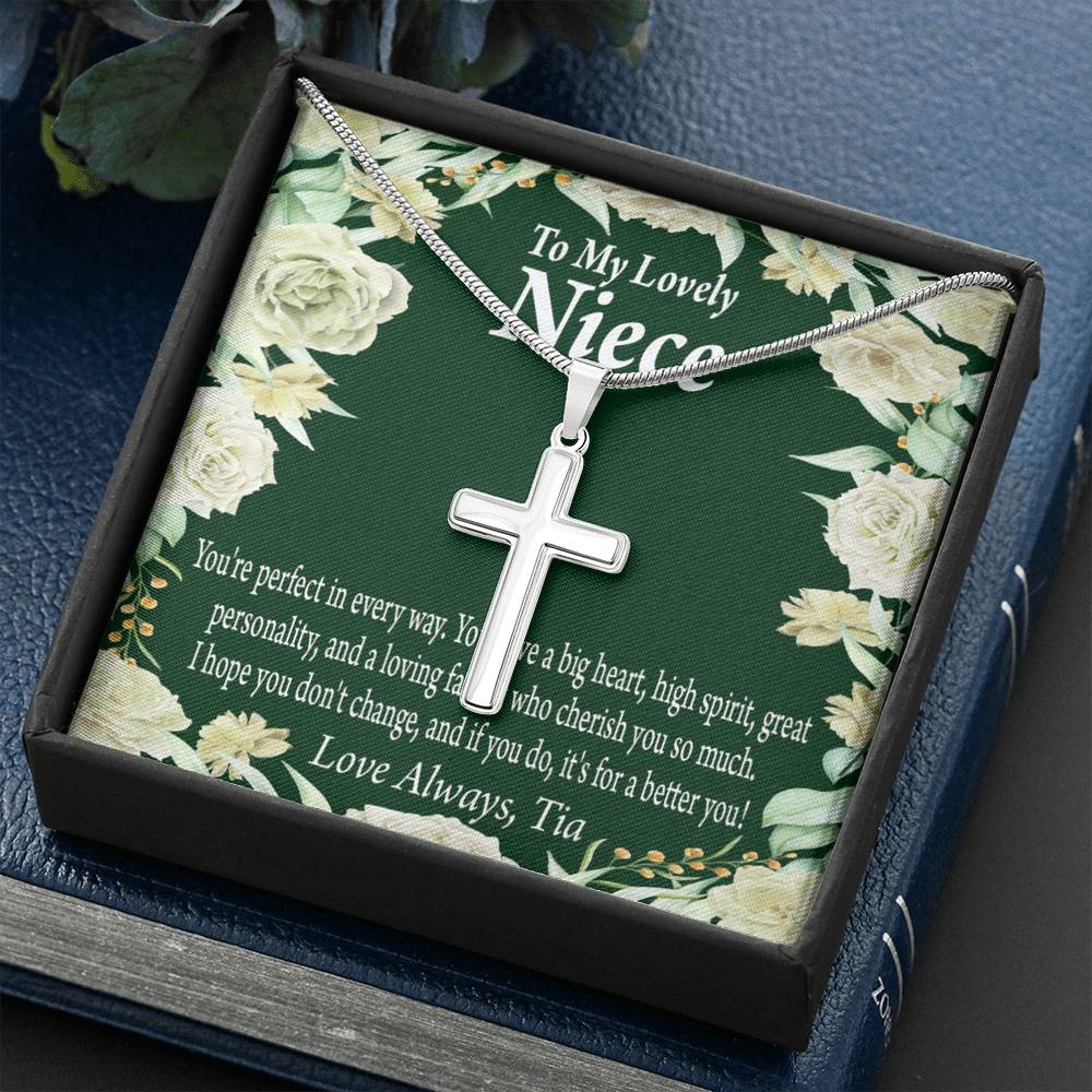To My Niece You'Re Perfect In Every Way Message Cross Card Necklace w Stainless Steel Pendant-Express Your Love Gifts